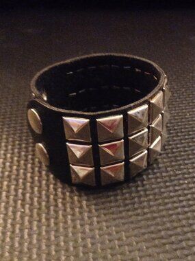Thick Leather Studded Black Bracelet